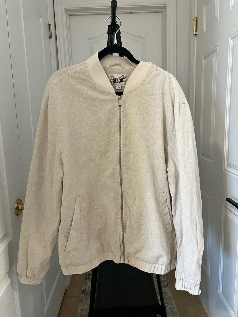 Urban Heritage Resort Linen Bomber Jacket Women’s Large Beige Zip Up - Picture 2 of 6